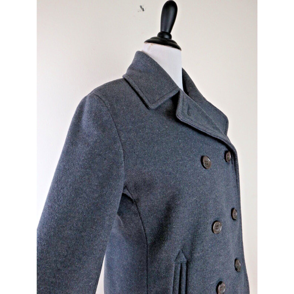 Lands End Size 12 Wool Blend Double Breasted Pea Coat Gray - Picture 6 of 11